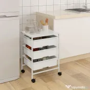 HOMCOM Cărucior Multifuncțional cu 3 Coșuri și Roți, Cărucior pentru Bucătărie și Birou din Oțel și Plastic, 40.8x33.5x60.5 cm, Alb | Aosom Romania