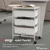 HOMCOM Cărucior Multifuncțional cu 3 Coșuri și Roți, Cărucior pentru Bucătărie și Birou din Oțel și Plastic, 40.8x33.5x60.5 cm, Alb | Aosom Romania