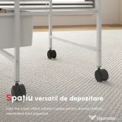 HOMCOM Cărucior Multifuncțional cu 3 Coșuri și Roți, Cărucior pentru Bucătărie și Birou din Oțel și Plastic, 40.8x33.5x60.5 cm, Alb | Aosom Romania