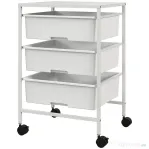HOMCOM Cărucior Multifuncțional cu 3 Coșuri și Roți, Cărucior pentru Bucătărie și Birou din Oțel și Plastic, 40.8x33.5x60.5 cm, Alb