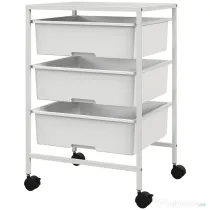 HOMCOM Cărucior Multifuncțional cu 3 Coșuri și Roți, Cărucior pentru Bucătărie și Birou din Oțel și Plastic, 40.8x33.5x60.5 cm, Alb
