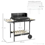 Outsunny Gratar Barbecue cu Carbune cu Inaltime Reglabila a Gratarului, Carucior Portabil pentru Gratar cu Dispozitiv de Colectare a Cenusii si Roti 