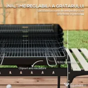 Outsunny Gratar Barbecue cu Carbune cu Inaltime Reglabila a Gratarului, Carucior Portabil pentru Gratar cu Dispozitiv de Colectare a Cenusii si Roti 