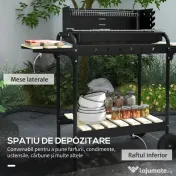 Outsunny Gratar Barbecue cu Carbune cu Inaltime Reglabila a Gratarului, Carucior Portabil pentru Gratar cu Dispozitiv de Colectare a Cenusii si Roti 