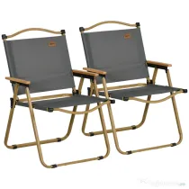 Outsunny Set 2 Scaune de Camping Pliabile cu Cotiere, 54x59x78 cm, Gri Închis | Aosom Romania