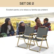 Outsunny Set 2 Scaune de Camping Pliabile cu Cotiere, 54x59x78 cm, Gri Închis | Aosom Romania