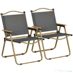 Outsunny Set 2 Scaune de Camping Pliabile cu Cotiere, 54x59x78 cm, Gri Închis