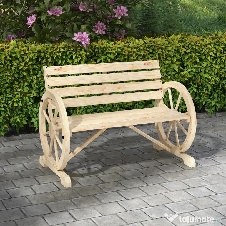 Outsunny Banca Country Fonta 127×60×85 cm – 2‑locuri cu Cotiere Rotative Neagra | Aosom Romania