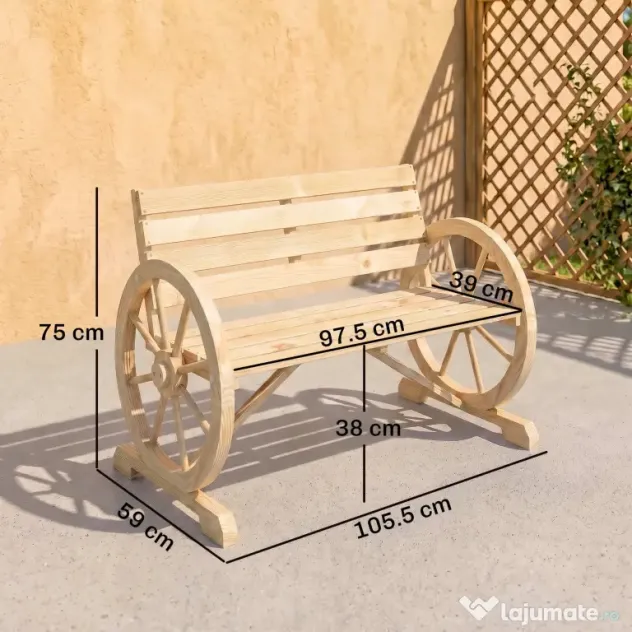 Outsunny Banca Country Fonta 127×60×85 cm – 2‑locuri cu Cotiere Rotative Neagra | Aosom Romania