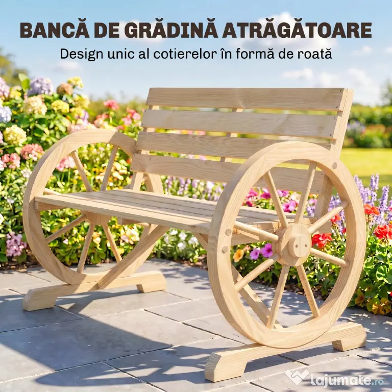 Outsunny Banca Country Fonta 127×60×85 cm – 2‑locuri cu Cotiere Rotative Neagra | Aosom Romania