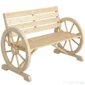 Outsunny Bancă de Grădină cu 2 Locuri, din Lamele cu Mânere în Formă de Roată de Căruță, din Lemn, 105,5x56x79 cm, Culoare Lemn 