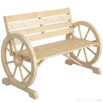 Outsunny Bancă de Grădină cu 2 Locuri, din Lamele cu Mânere în Formă de Roată de Căruță, din Lemn, 105,5x56x79 cm, Culoare Lemn