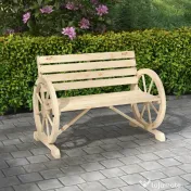 Outsunny Bancă de Grădină cu 2 Locuri, din Lamele cu Mânere în Formă de Roată de Căruță, din Lemn, 105,5x56x79 cm, Culoare Lemn 