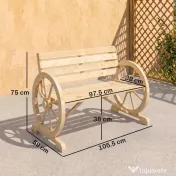 Outsunny Bancă de Grădină cu 2 Locuri, din Lamele cu Mânere în Formă de Roată de Căruță, din Lemn, 105,5x56x79 cm, Culoare Lemn 