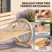 Outsunny Bancă de Grădină cu 2 Locuri, din Lamele cu Mânere în Formă de Roată de Căruță, din Lemn, 105,5x56x79 cm, Culoare Lemn 
