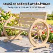 Outsunny Bancă de Grădină cu 2 Locuri, din Lamele cu Mânere în Formă de Roată de Căruță, din Lemn, 105,5x56x79 cm, Culoare Lemn 