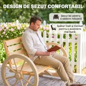 Outsunny Bancă de Grădină cu 2 Locuri, din Lamele cu Mânere în Formă de Roată de Căruță, din Lemn, 105,5x56x79 cm, Culoare Lemn 