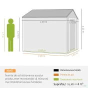 Outsunny Magazie de Grădină din Oțel Galvanizat și PP cu 4 Guri de Aerisire și Fereastră, 259x171x222 cm, Gri și Alb | Aosom Romania
