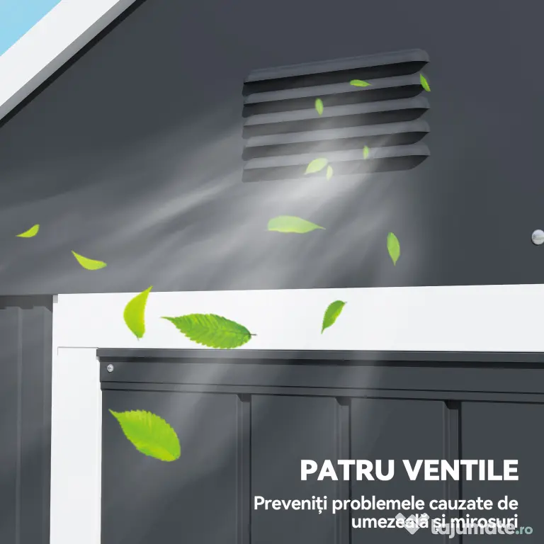 Outsunny Magazie de Grădină din Oțel Galvanizat și PP cu 4 Guri de Aerisire și Fereastră, 259x171x222 cm, Gri și Alb | Aosom Romania