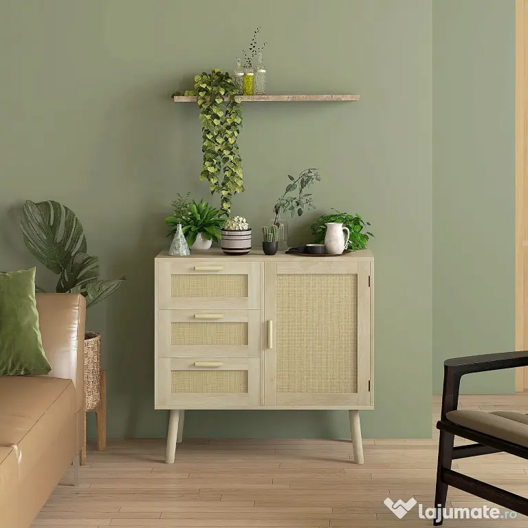 HOMCOM Dulap de depozitare Boho cu 3 sertare, elemente decorative | Aosom Romania