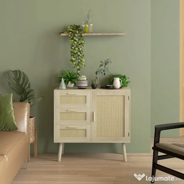 HOMCOM Dulap de depozitare Boho cu 3 sertare, elemente decorative | Aosom Romania