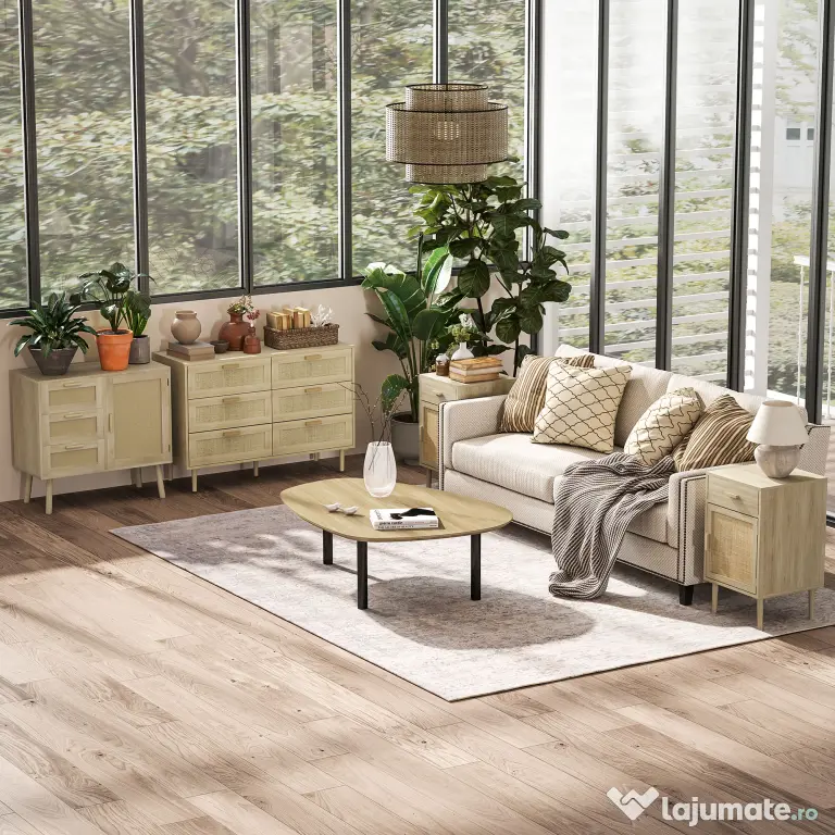 HOMCOM Dulap de depozitare Boho cu 3 sertare, elemente decorative | Aosom Romania