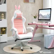 Vinsetto Scaun de Gaming Ergonomic cu Urechi de Iepure și Suport pentru Picioare Extensibil, 65x63x136-142 cm, Roz | Aosom Romania 