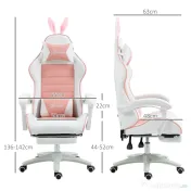 Vinsetto Scaun de Gaming Ergonomic cu Urechi de Iepure și Suport pentru Picioare Extensibil, 65x63x136-142 cm, Roz | Aosom Romania 