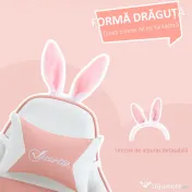 Vinsetto Scaun de Gaming Ergonomic cu Urechi de Iepure și Suport pentru Picioare Extensibil, 65x63x136-142 cm, Roz | Aosom Romania 