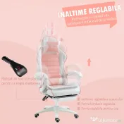 Vinsetto Scaun de Gaming Ergonomic cu Urechi de Iepure și Suport pentru Picioare Extensibil, 65x63x136-142 cm, Roz | Aosom Romania 