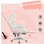 Vinsetto Scaun de Gaming Ergonomic cu Urechi de Iepure și Suport pentru Picioare Extensibil, 65x63x136-142 cm, Roz | Aosom Romania 