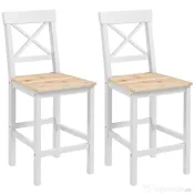 HOMCOM Set de 2 Taburete de Bar, Taburete de Bucătărie Înaltă cu Spătar Înalt, Suporturi pentru Picioare, din Lemn de Pin, Natural și Alb | Aosom Romania