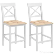 HOMCOM Set de 2 Taburete de Bar, Taburete de Bucătărie Înaltă cu Spătar Înalt, Suporturi pentru Picioare, din Lemn de Pin, Natural și Alb | Aosom Romania