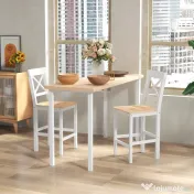 HOMCOM Set de 2 Taburete de Bar, Taburete de Bucătărie Înaltă cu Spătar Înalt, Suporturi pentru Picioare, din Lemn de Pin, Natural și Alb | Aosom Romania