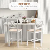 HOMCOM Set de 2 Taburete de Bar, Taburete de Bucătărie Înaltă cu Spătar Înalt, Suporturi pentru Picioare, din Lemn de Pin, Natural și Alb | Aosom Romania