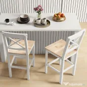 HOMCOM Set de 2 Taburete de Bar, Taburete de Bucătărie Înaltă cu Spătar Înalt, Suporturi pentru Picioare, din Lemn de Pin, Natural și Alb | Aosom Romania