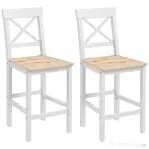 HOMCOM Set de 2 Taburete de Bar, Taburete de Bucătărie Înaltă cu Spătar Înalt, Suporturi pentru Picioare, din Lemn de Pin, Natural și Alb