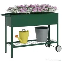 Outsunny Jardinieră de Exterior cu Raft Inferior pentru Unelte, din Metal, 109x44x80 cm, Verde