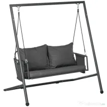Outsunny Leagăn de Grădină cu 2 Locuri, Perne și Buzunare, Balansoar Exterior din Oțel și Textile, 168x117x181 cm, Gri Închis | Aosom Romania