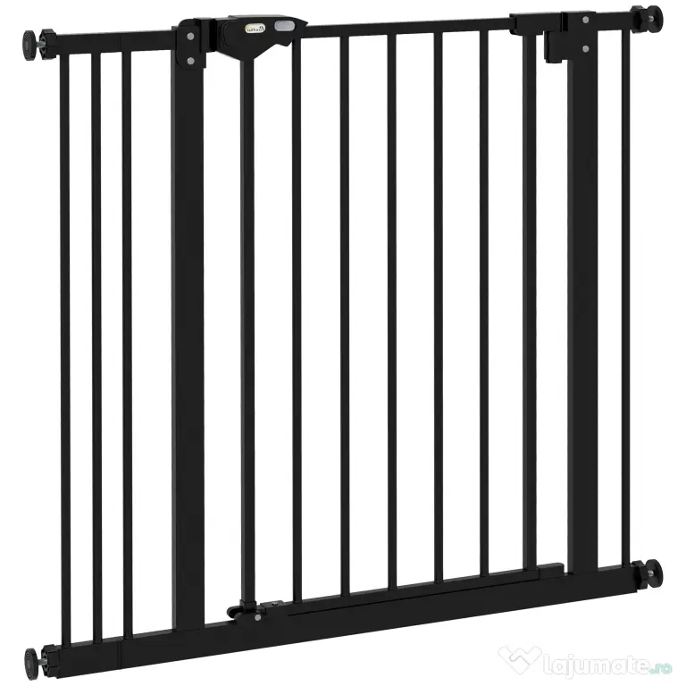PawHut Poartă de Siguranță pentru Câini cu 2 Extensii, Lățime Reglabilă și Închidere Automată, 74-87x77 cm, Negru | Aosom Romania