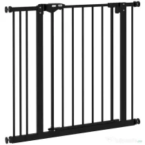 PawHut Poartă de Siguranță pentru Câini cu 2 Extensii, Lățime Reglabilă și Închidere Automată, 74-87x77 cm, Negru | Aosom Romania