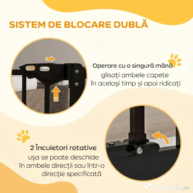 PawHut Poartă de Siguranță pentru Câini cu 2 Extensii, Lățime Reglabilă și Închidere Automată, 74-87x77 cm, Negru | Aosom Romania