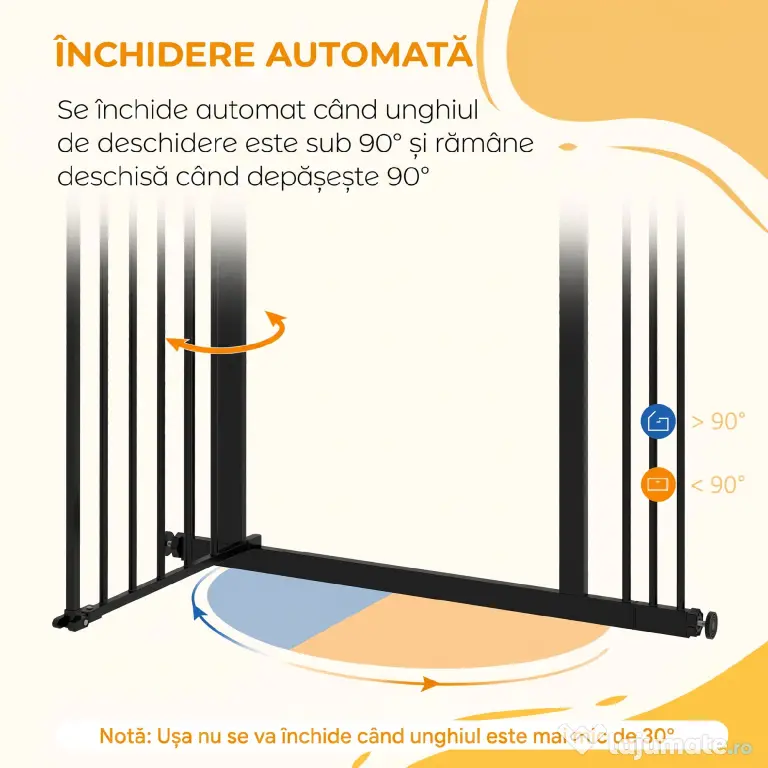 PawHut Poartă de Siguranță pentru Câini cu 2 Extensii, Lățime Reglabilă și Închidere Automată, 74-87x77 cm, Negru | Aosom Romania