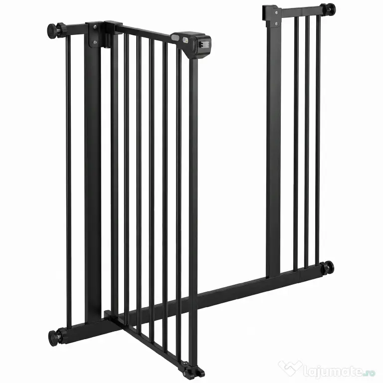 PawHut Poartă de Siguranță pentru Câini cu 2 Extensii, Lățime Reglabilă și Închidere Automată, 74-87x77 cm, Negru | Aosom Romania