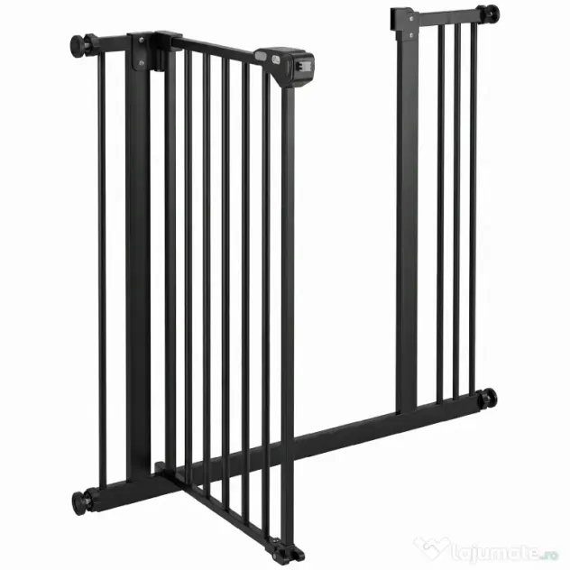PawHut Poartă de Siguranță pentru Câini cu 2 Extensii, Lățime Reglabilă și Închidere Automată, 74-87x77 cm, Negru | Aosom Romania