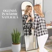 HOMCOM Oglindă de Podea și Perete Modernă din Aliaj de Aluminiu cu Suport Pliabil, 50x170 cm, Neagră | Aosom Romania