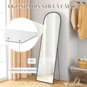 HOMCOM Oglindă de Podea și Perete Modernă din Aliaj de Aluminiu cu Suport Pliabil, 50x170 cm, Neagră | Aosom Romania