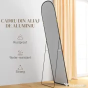 HOMCOM Oglindă de Podea și Perete Modernă din Aliaj de Aluminiu cu Suport Pliabil, 50x170 cm, Neagră | Aosom Romania