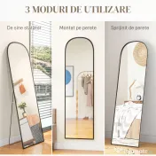 HOMCOM Oglindă de Podea și Perete Modernă din Aliaj de Aluminiu cu Suport Pliabil, 50x170 cm, Neagră | Aosom Romania