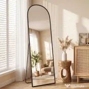 HOMCOM Oglindă de Podea și Perete Modernă din Aliaj de Aluminiu cu Suport Pliabil, 50x170 cm, Neagră | Aosom Romania